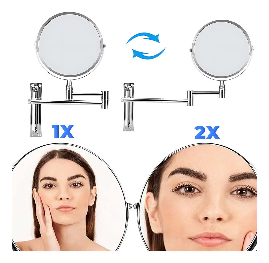Espejo Tocador Doble Cara Montable Pared Marco Plateado Aumento Ele-Gate - Oferta en Mercado Libre